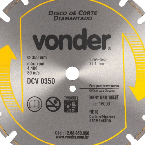 Disco diamantado segmentado 350 mm para asfalto e concreto - DCV0350
