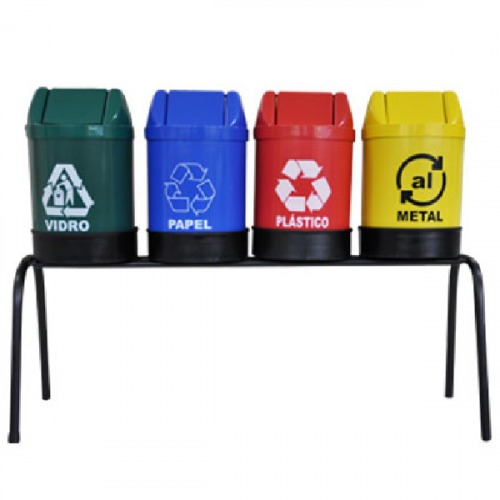 Kit com 4 lixeiras de 14 L para coleta seletiva tampa basculante