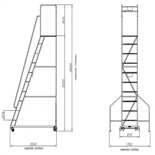 Escada plataforma de ferro 3,0 m 9 degraus + patamar - 58-C Escada plataforma de ferro 3,0 m 9 degraus + patamar - 58-C