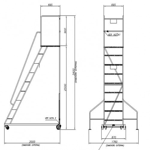 Escada plataforma de ferro 2,5 m 8 degraus + patamar - 58-B Escada plataforma de ferro 2,5 m 8 degraus + patamar - 58-B