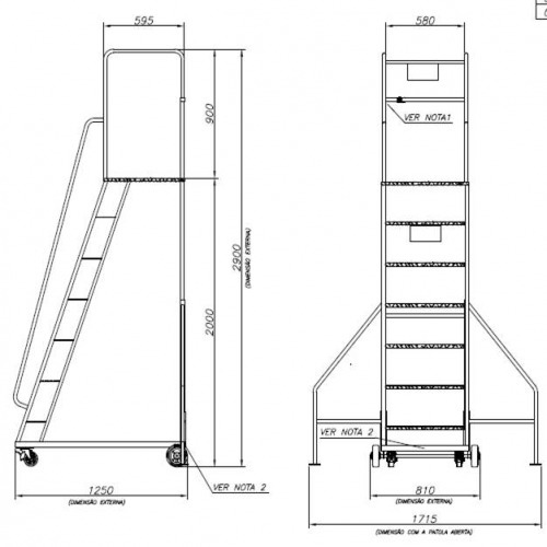 Escada plataforma de ferro 2,0 m 6 degraus + patamar - 58-A