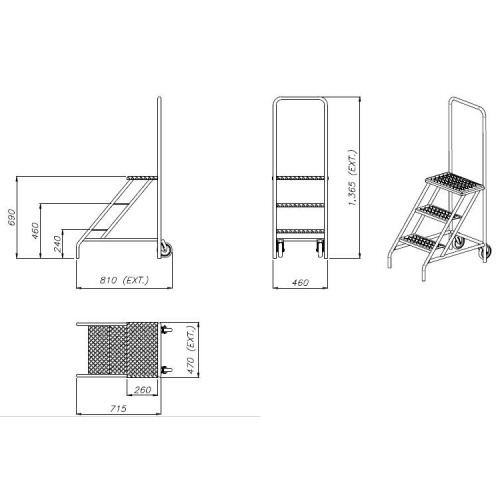 Escada plataforma de ferro 0,69 m 2 degraus + patamar - 58-E
