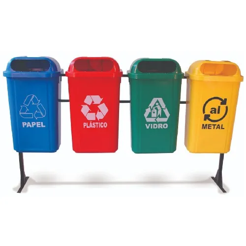 Kit com 4 lixeiras de 50L para coleta seletiva com suporte