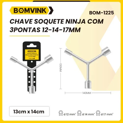 Chave 3 pontas soquetes ninja 12 x 14 x 17mm - BOM-1225 - Bomvink