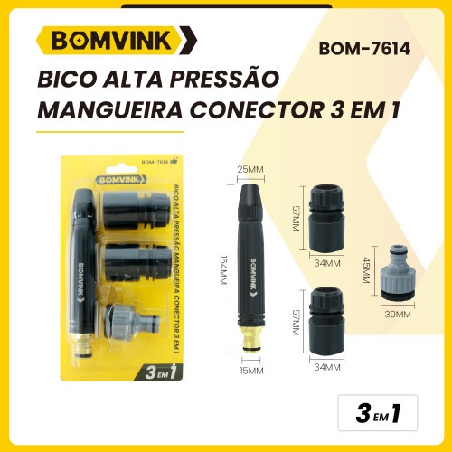 Esguicho plstico para mangueira com 3 acessrios - BOM-7614