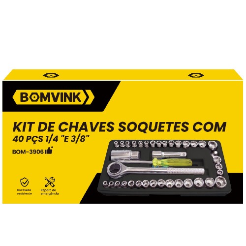 Jogo de soquete sextavado encaixe 1/4 e 3/8