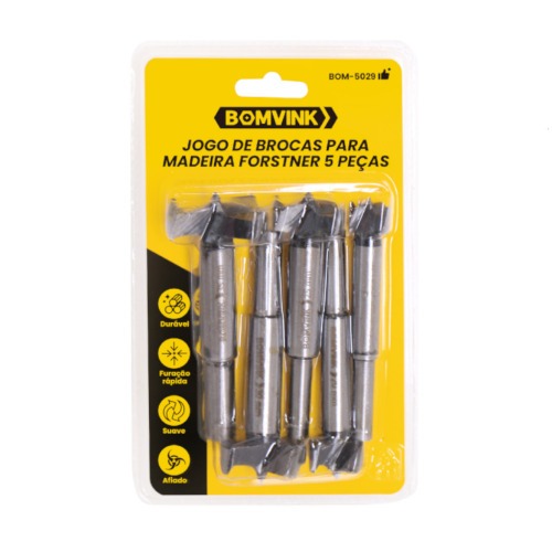 Jogo de broca forstner para madeira 15 a 35 mm com 5 peas - BOM-5029