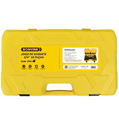 Jogo de soquete sextavado 21 a 55 mm encaixe 3/4 Jogo de soquete sextavado 21 a 55 mm encaixe 3/4