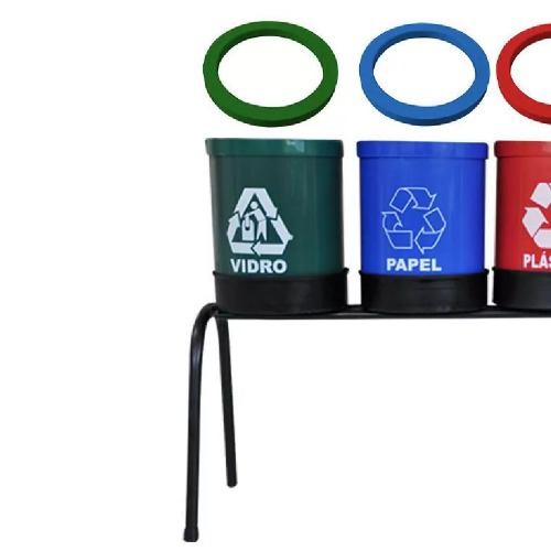 Kit com 4 lixeiras de 14L coleta seletiva com aro para fixação de sacos Kit com 4 lixeiras de 14L coleta seletiva com aro para fixação de sacos