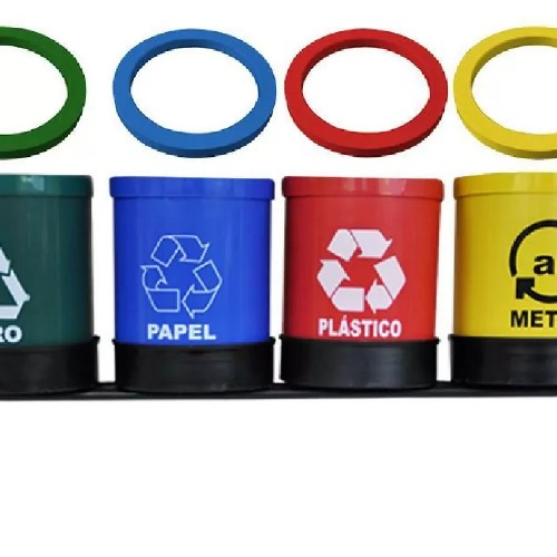 Kit com 4 lixeiras de 14L coleta seletiva com aro para fixação de sacos Kit com 4 lixeiras de 14L coleta seletiva com aro para fixação de sacos