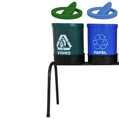 Kit com 4 lixeiras de 14L para coleta seletiva tampa meia lua