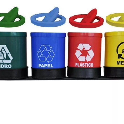 Kit com 4 lixeiras de 14L para coleta seletiva tampa meia lua Kit com 4 lixeiras de 14L para coleta seletiva tampa meia lua