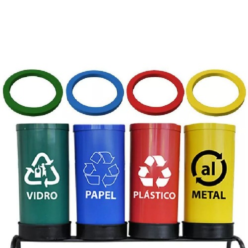 Kit com 4 lixeiras de 23 L para coleta seletiva com aro para fixa��o de sacos