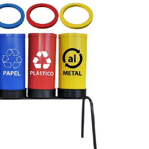 Kit com 4 lixeiras de 23 L para coleta seletiva com aro para fixa��o de sacos