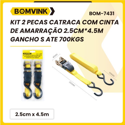 Cinta para amarração de carga 2.5 cm x 4.5m até 700 kg com 2 peças Cinta para amarração de carga 2.5 cm x 4.5m até 700 kg com 2 peças