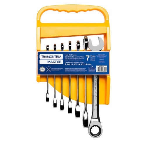 Jogo de chave combinada com catraca 8 a 19 mm com 7 peas