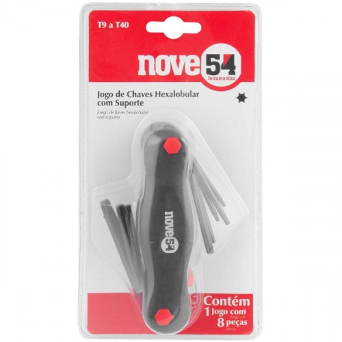 Jogo de chaves hexalobular, T9 a T40, com suporte, NOVE54