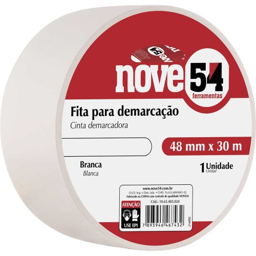 Fita adesiva para demarcao 48 mm x 30 m branca