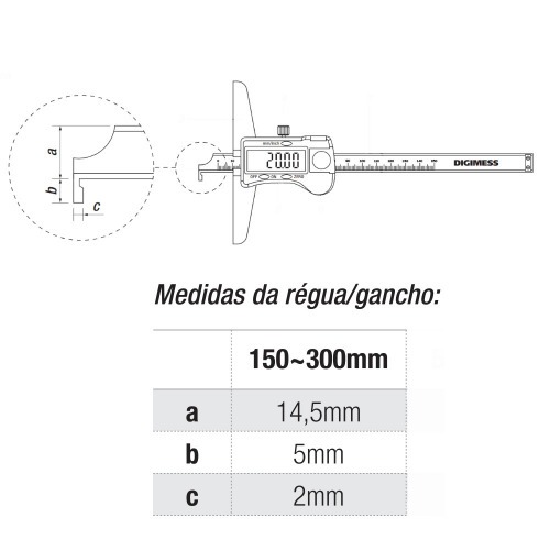 Paqu�metro digital de profundidade 200 mm leitura de 0,01mm - 100.210