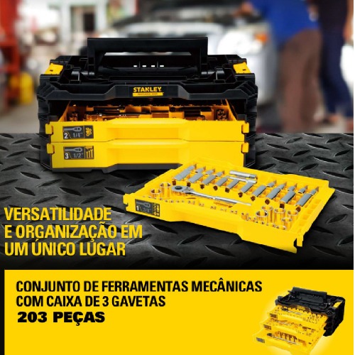 Caixa de ferramentas 3 gavetas com 203 pe�as - STMT17993-LA