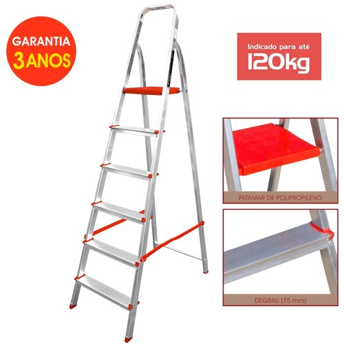Escada de alumnio 6 degraus residencial - ESC0065