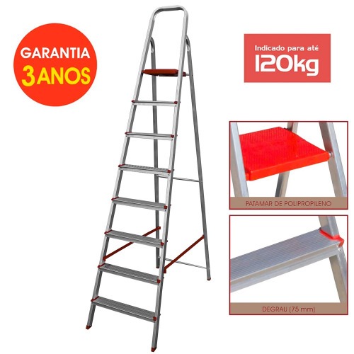 Escada de alumnio 8 degraus residencial - ESC0067