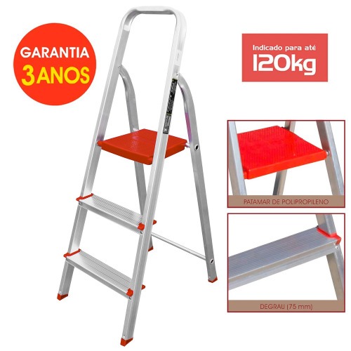 Escada de alumnio 3 degraus residencial - ESC0062