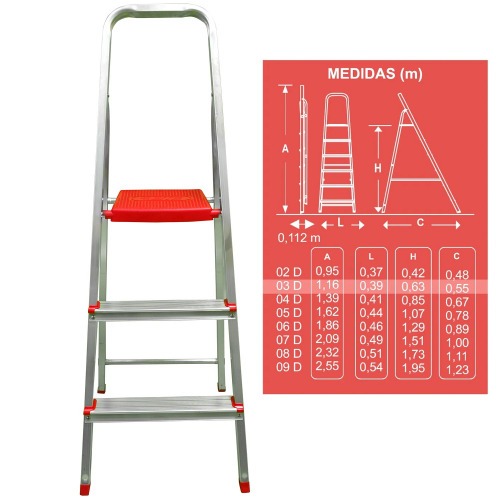 Escada de alumnio 3 degraus residencial - ESC0062