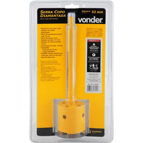 Serra copo diamantada 53 mm com haste de 3/8