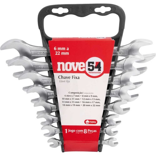 Jogo de chave fixa 6 a 22 mm 8 peas com suporte plstico