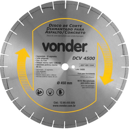 Disco diamantado segmentado 450 mm para concreto e asfalto - DCV 4500 Disco diamantado segmentado 450 mm para concreto e asfalto - DCV 4500