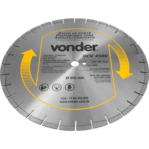Disco diamantado segmentado 450 mm para concreto e asfalto - DCV 4500 Disco diamantado segmentado 450 mm para concreto e asfalto - DCV 4500