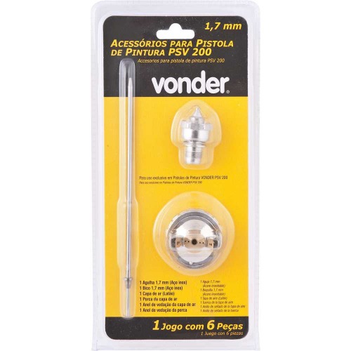 Jogo de agulha e bico de 1,7 mm para pistola de pintura com 6 peas - PSV 200