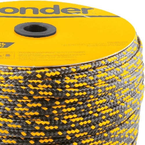 Corda multifilamento trançada 10 mm x 190 m preta e amarela Corda multifilamento trançada 10 mm x 190 m preta e amarela
