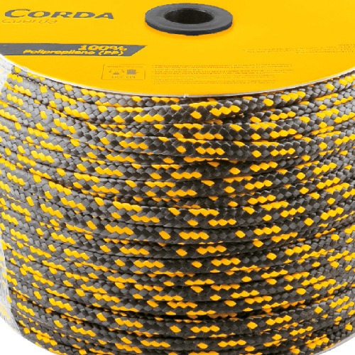 Corda multifilamento trançada 10 mm x 190 m preta e amarela Corda multifilamento trançada 10 mm x 190 m preta e amarela