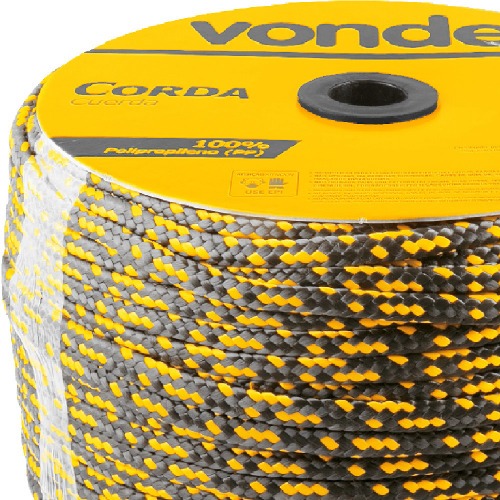 Corda multifilamento trançada 8 mm x 258 m preta e amarela Corda multifilamento trançada 8 mm x 258 m preta e amarela