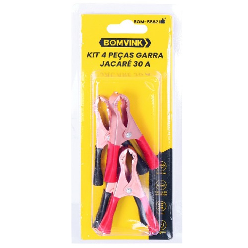 Kit garra jacaré isolante abertura de 27 mm 4 peças - BOM-5582 Kit garra jacaré isolante abertura de 27 mm 4 peças - BOM-5582