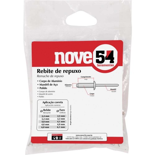 Rebite de repuxo 2,4 x 10 mm com 100 peas
