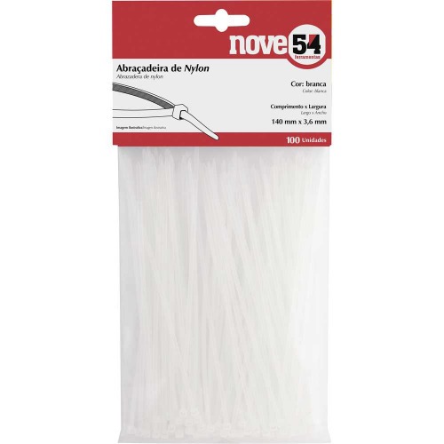 Abraçadeira de nylon branca 3,6 x 140 mm com 100 peças  Abraçadeira de nylon branca 3,6 x 140 mm com 100 peças