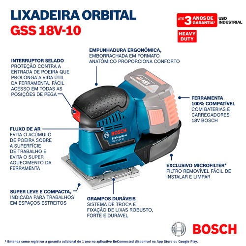 Lixadeira orbital a bateria 18V 113 x 101 mm Sem Bateria - GSS 18V-10 Lixadeira orbital a bateria 18V 113 x 101 mm Sem Bateria - GSS 18V-10