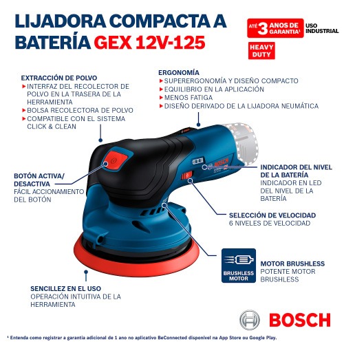Lixadeira roto orbital a bateria 12V Brushless Sem bateria - GEX 12V-125