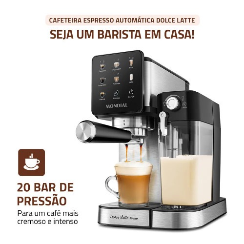Cafeteira expresso 20 Bar preto e prata Dolce Latte- C-28-ECL  220V