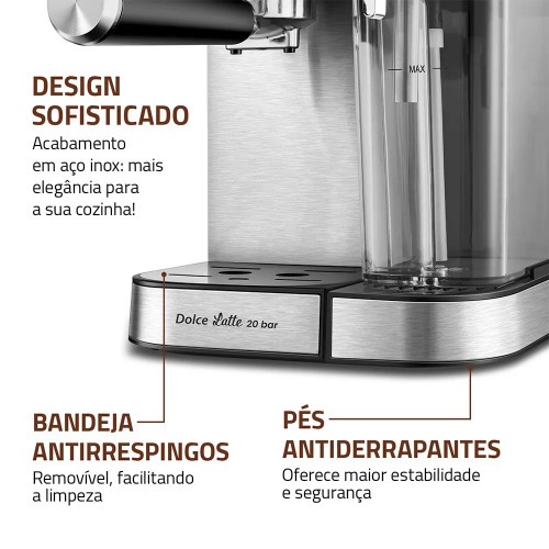 Cafeteira expresso 20 Bar preto e prata Dolce Latte- C-28-ECL  220V