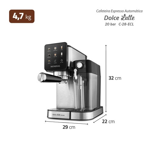 Cafeteira expresso 20 Bar preto e prata Dolce Latte- C-28-ECL  220V