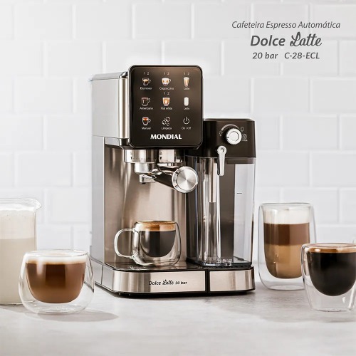 Cafeteira expresso 20 Bar preto e prata Dolce Latte- C-28-ECL  220V