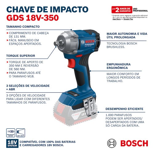 Chave de impacto a bateria 18V 4Ah encaixe 1/2