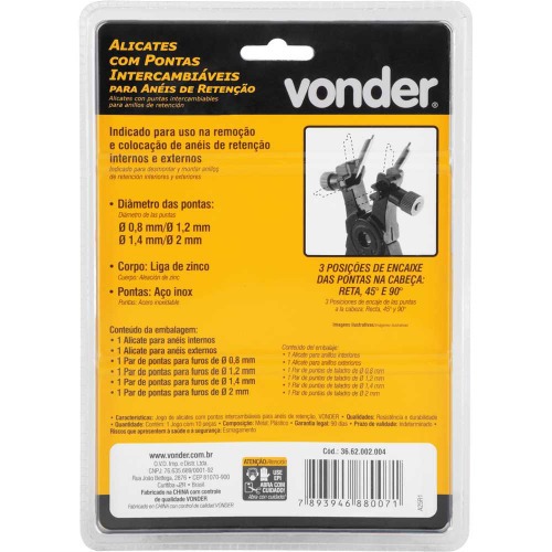 Kit 2 alicates para anis de reteno com 8 pontas intercambiveis