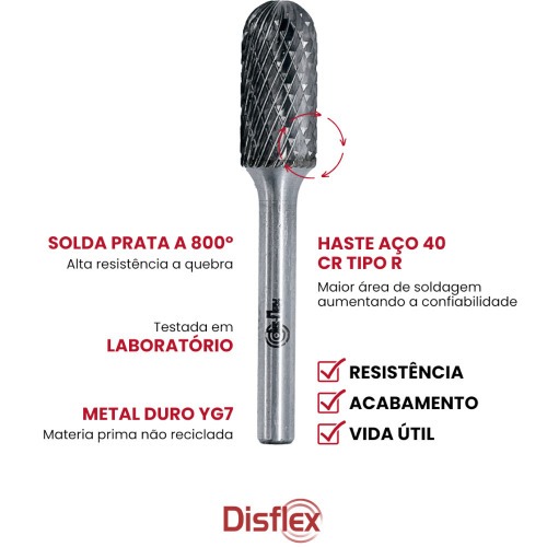 Lima rotativa endurecida cil�ndrica redonda 8 x 20 mm haste 6 mm - 23.206