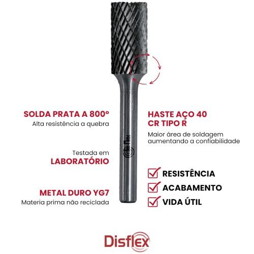 Lima rotativa endurecida cil�ndrica reta 10 x 20 mm haste 6 mm - 23.212