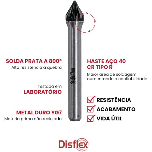 Lima rotativa endurecida cnica 16 x 13 mm haste 6 mm - 23.235